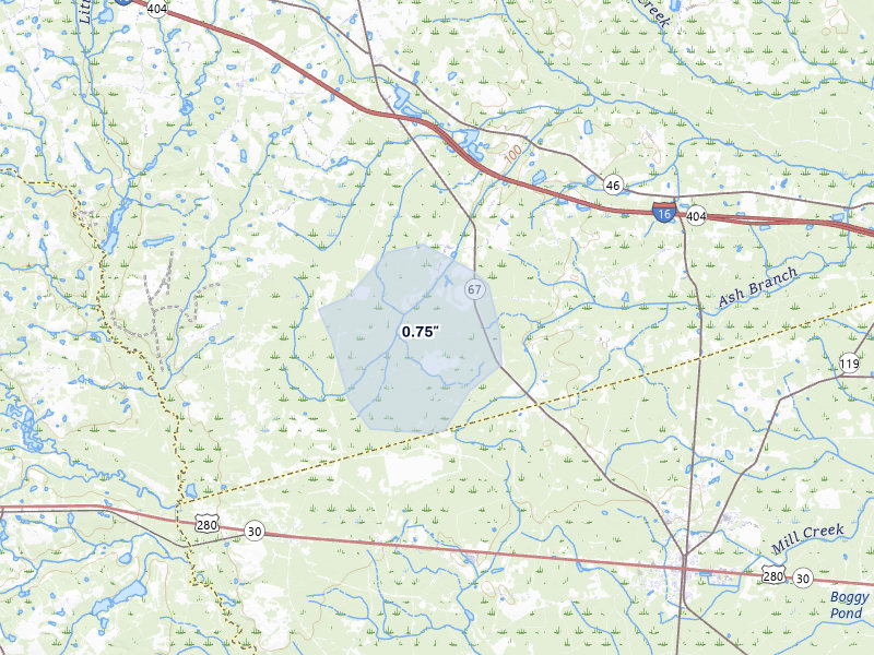 NEXRAD radar-signature map of the hail storm over Pembroke, GA on Jul 12, 2026