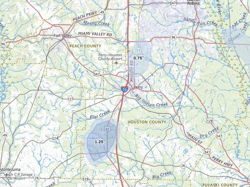 NEXRAD radar-signature map of the hail storm over Perry, GA on May 17, 2026