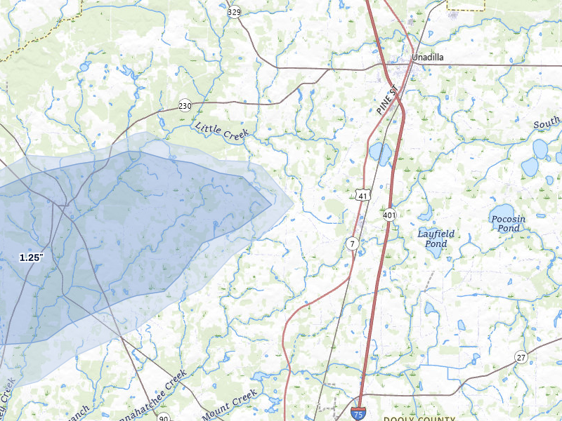 NEXRAD radar-signature map of the hail storm over Pinehurst, GA on Jul 9, 2026