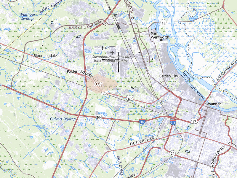 Radar-estimated hail-size map of the storm over Pooler, GA