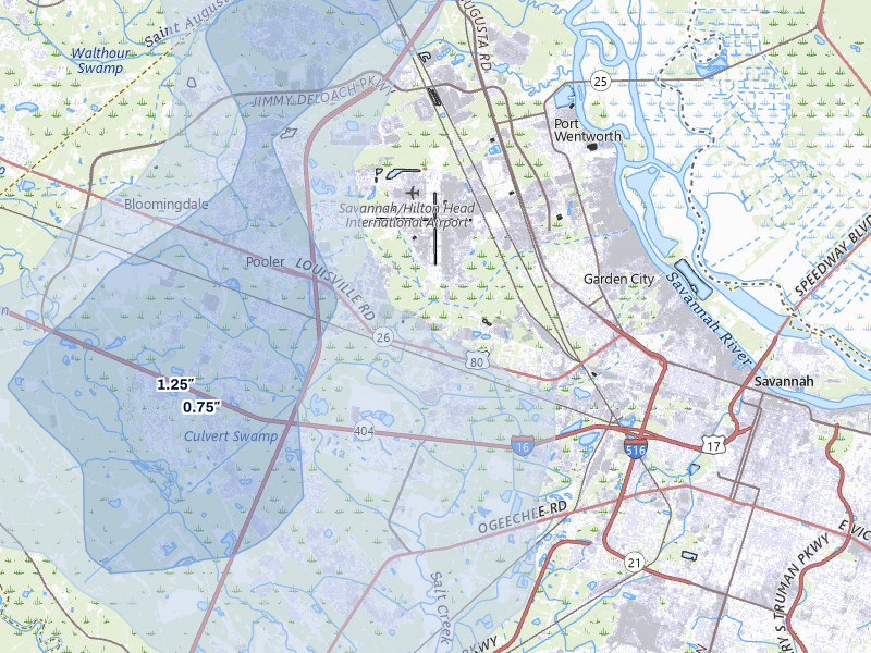 NEXRAD radar-signature map of the hail storm over Pooler, GA on Jul 6, 2026