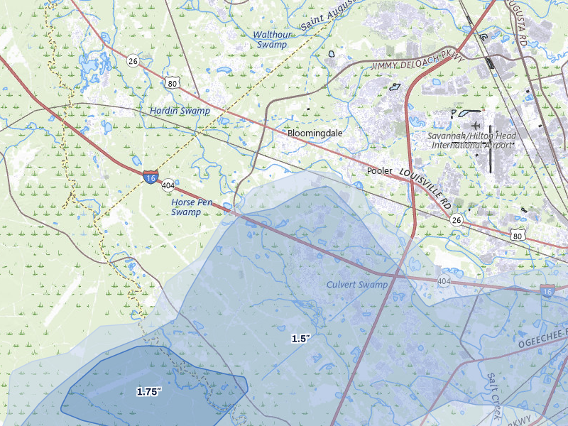 NEXRAD radar-signature map of the hail storm over Pooler, GA on Aug 25, 2026