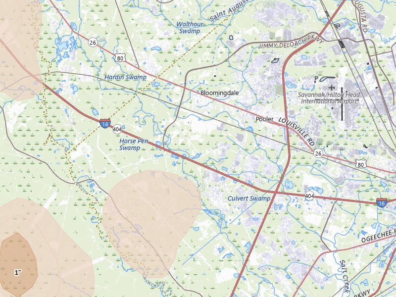 Radar-estimated hail-size map of the storm over Pooler, GA