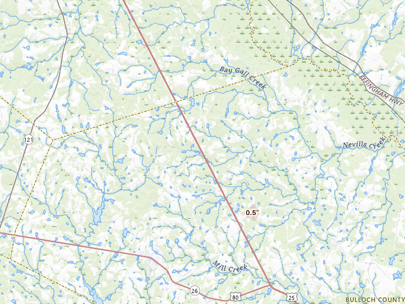 Radar-estimated hail-size map of the storm over Portal, GA on Jun 12, 2026