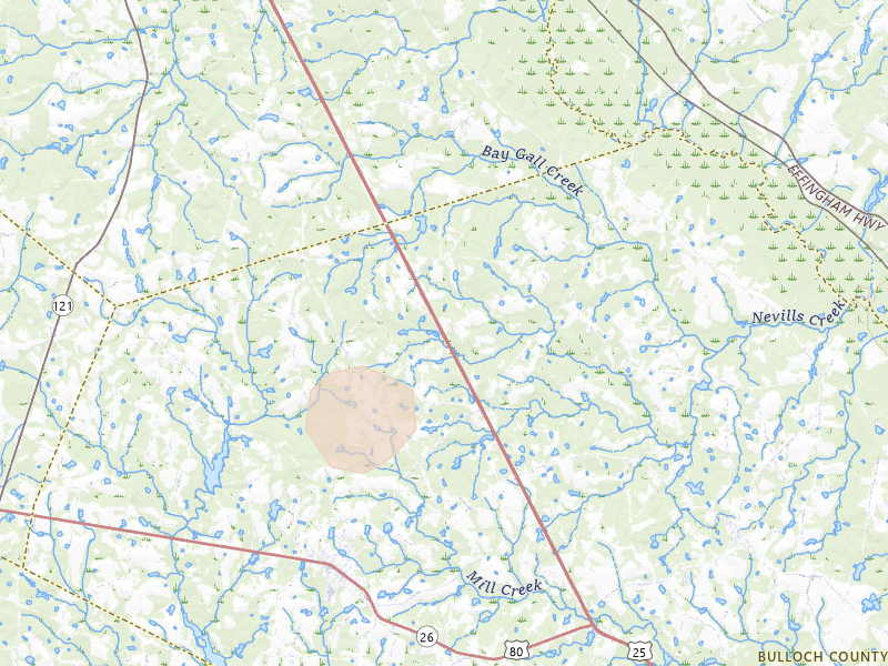 Radar-estimated hail-size map of the storm over Portal, GA on Aug 22, 2026