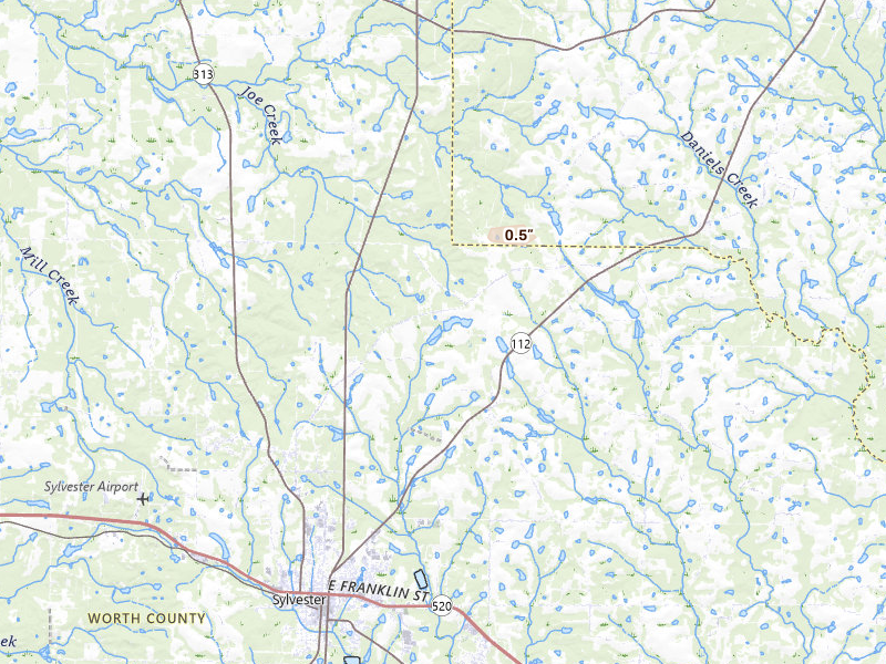 Radar-estimated hail-size map of the storm over Poulan, GA
