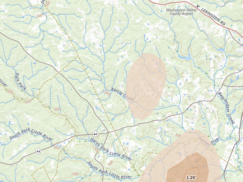 Radar-estimated hail-size map of the storm over Rayle, GA on Jun 29, 2026