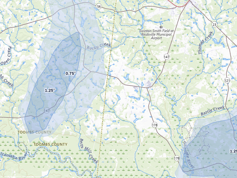 NEXRAD radar-signature map of the hail storm over Reidsville, GA on Jun 29, 2026