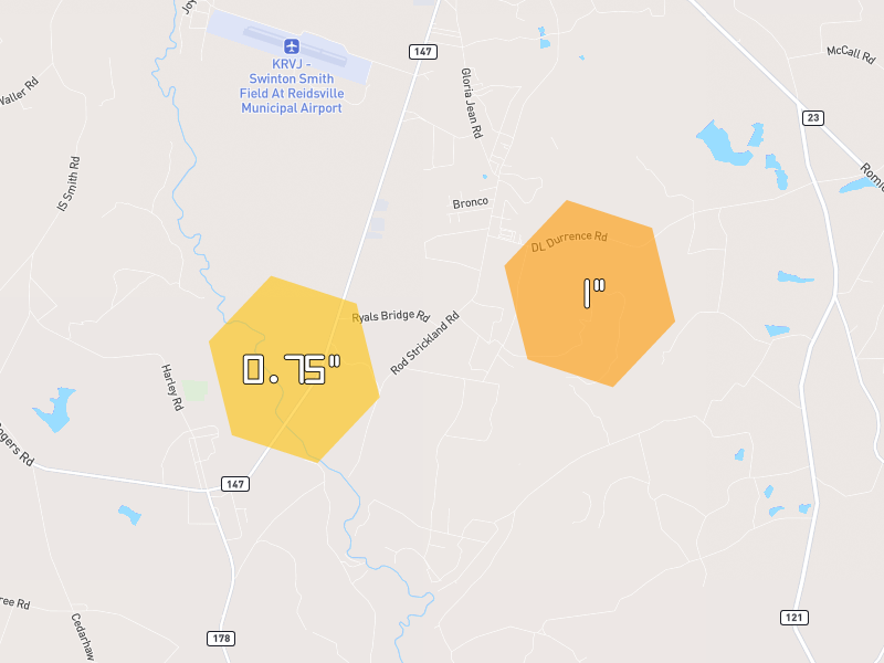 Hail map of Reidsville, GA on Jul 5, 2026, hail up to 1"
