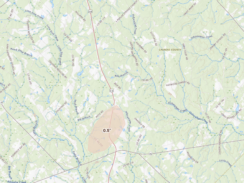 Radar-estimated hail-size map of the storm over Rentz, GA