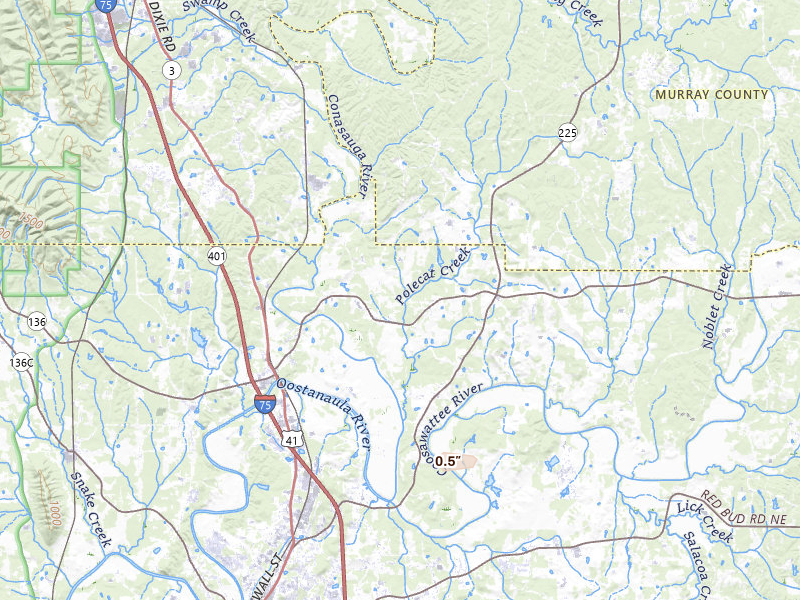 Radar-estimated hail-size map of the storm over Resaca, GA