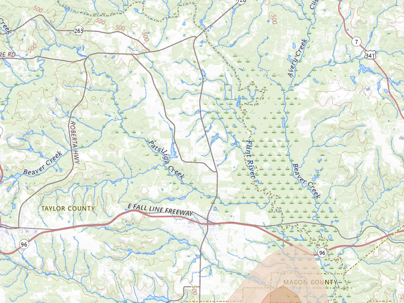 Radar-estimated hail-size map of the storm over Reynolds, GA on Jul 5, 2026
