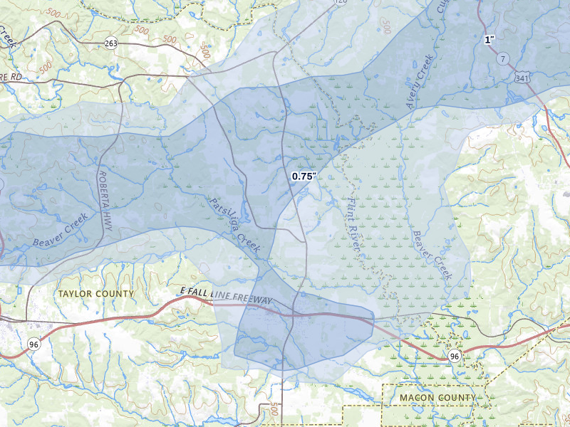 NEXRAD radar-signature map of the hail over Reynolds, GA