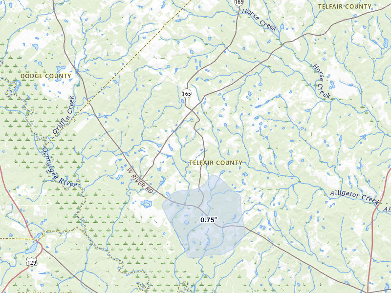 NEXRAD radar-signature map of the hail storm over Rhine, GA on Jun 30, 2026