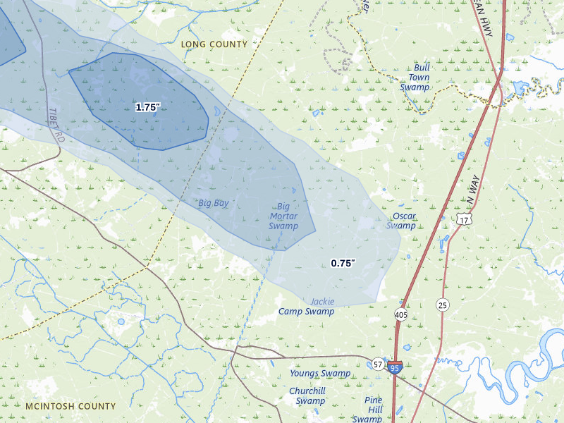 NEXRAD radar-signature map of the hail over Riceboro, GA