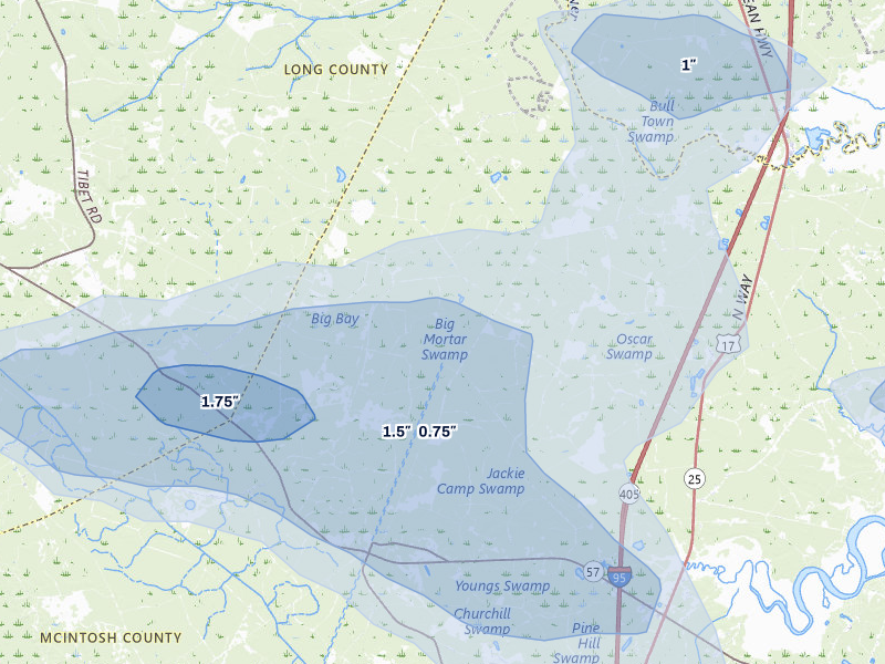 NEXRAD radar-signature map of the hail over Riceboro, GA