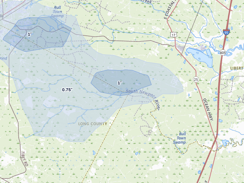 NEXRAD radar-signature map of the hail storm over Riceboro, GA on Aug 11, 2026