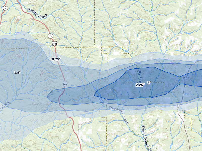 NEXRAD radar-signature map of the hail storm over Richland, GA on May 6, 2026