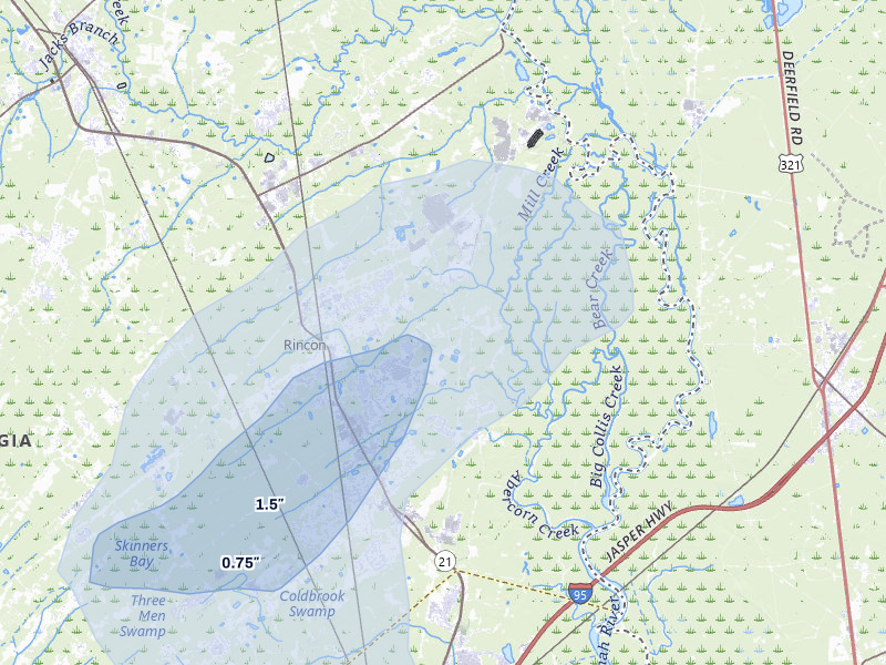 NEXRAD radar-signature map of the hail storm over Rincon, GA on Jul 6, 2026
