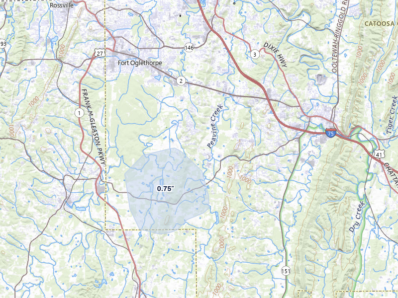NEXRAD radar-signature map of the hail storm over Ringgold, GA on May 6, 2026