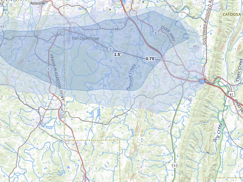 NEXRAD radar-signature map of the hail storm over Ringgold, GA on Aug 1, 2026