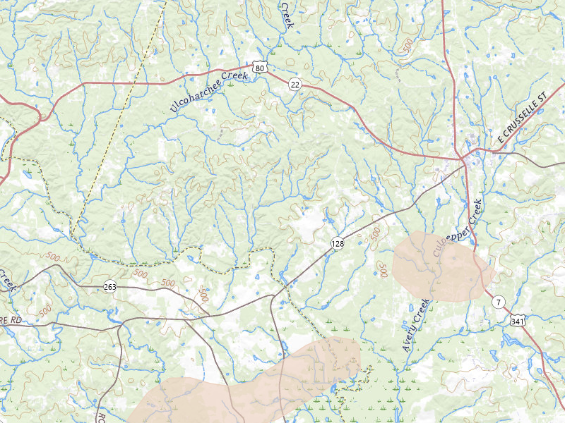 Radar-estimated hail-size map of the storm over Roberta, GA on Jul 9, 2026