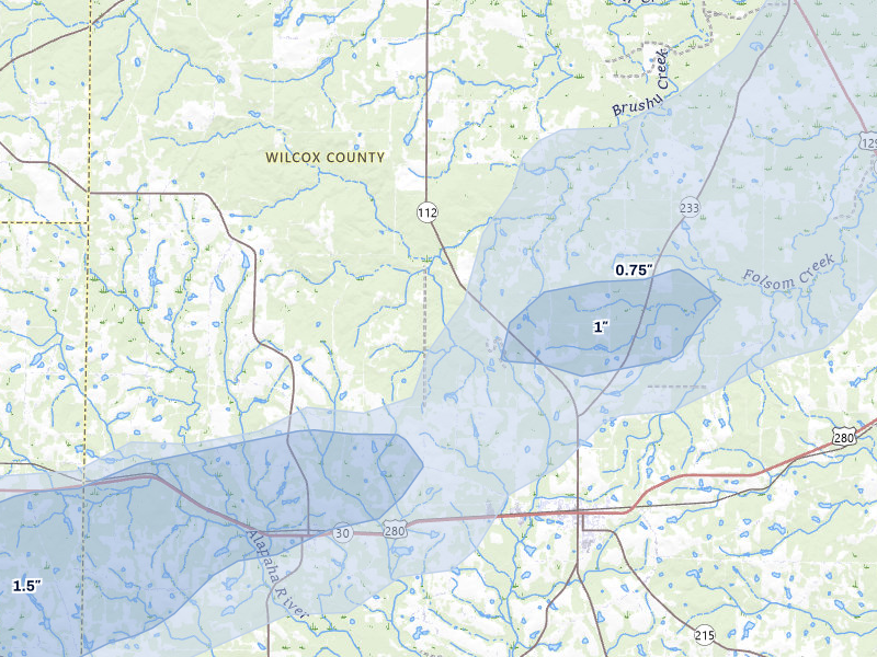 NEXRAD radar-signature map of the hail storm over Rochelle, GA on Jul 10, 2026