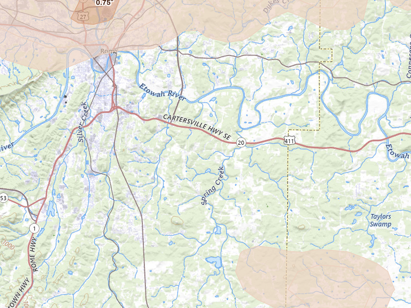 Radar-estimated hail-size map of the storm over Rome, GA on Jul 3, 2026