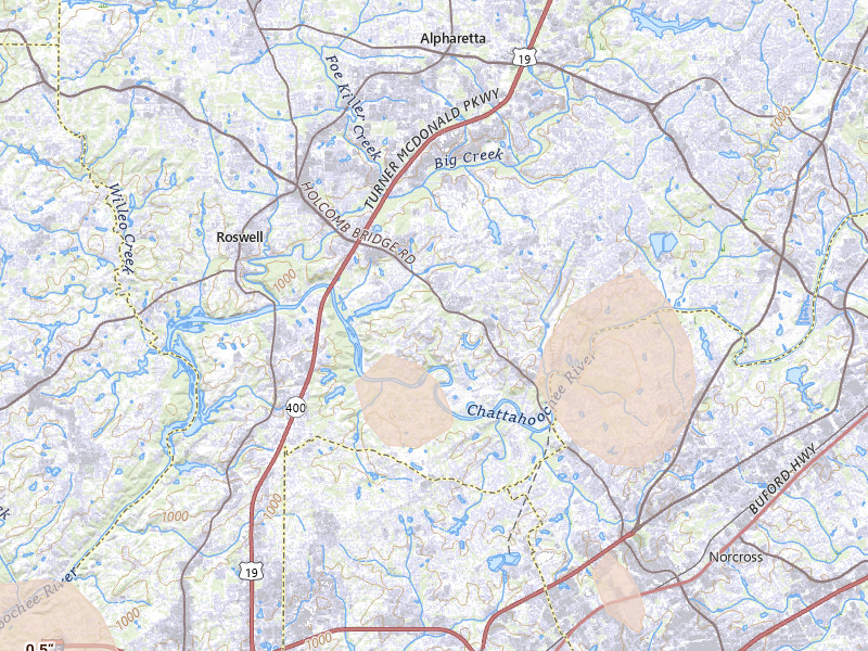 Radar-estimated hail-size map of the storm over Roswell, GA on Jul 4, 2026