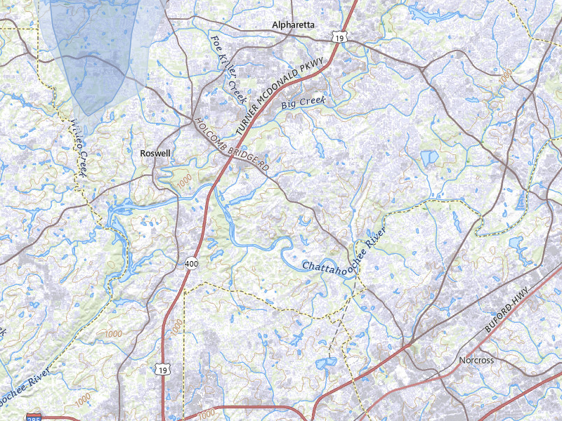 NEXRAD radar-signature map of the hail storm over Roswell, GA on Aug 8, 2026