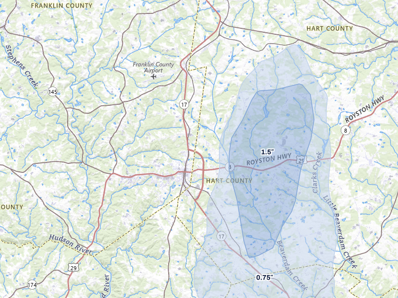 NEXRAD radar-signature map of the hail storm over Royston, GA on Jun 29, 2026