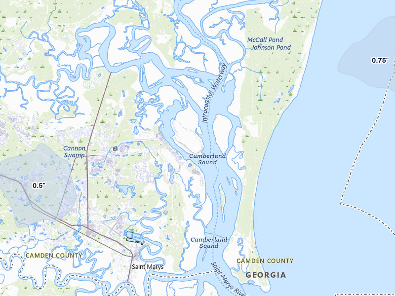 NEXRAD radar-signature map of the hail over Saint Marys, GA