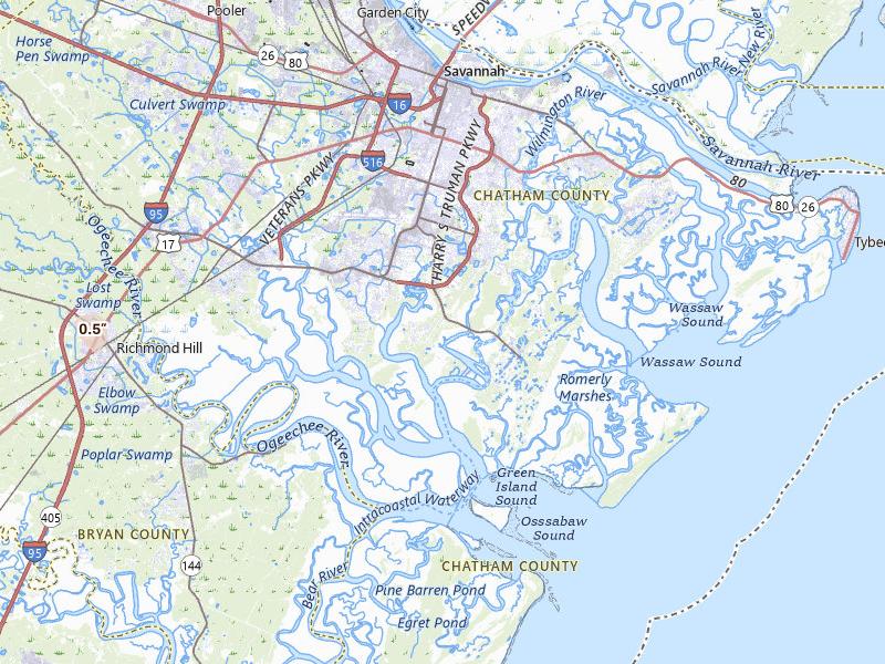 Radar-estimated hail-size map of the storm over Savannah, GA on Jun 27, 2026