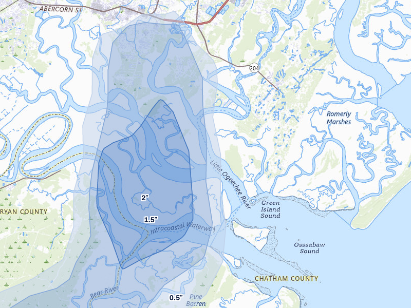 NEXRAD radar-signature map of the hail storm over Savannah, GA on Aug 10, 2026