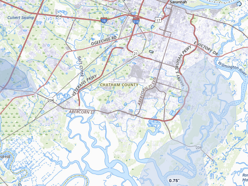 NEXRAD radar-signature map of the hail storm over Savannah, GA on Aug 13, 2026