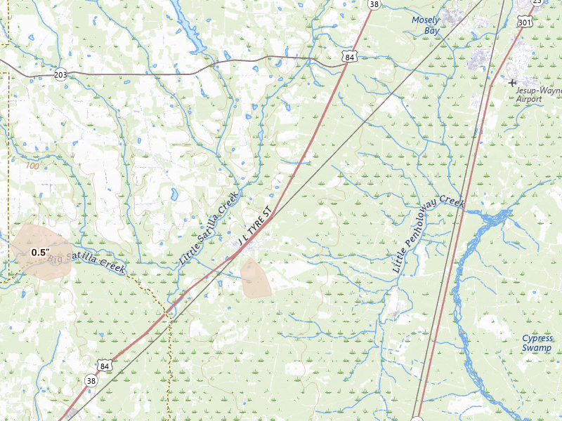 Radar-estimated hail-size map of the storm over Screven, GA on Aug 25, 2026
