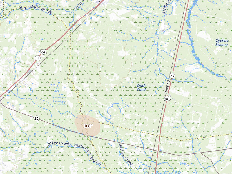 Radar-estimated hail-size map of the storm over Screven, GA