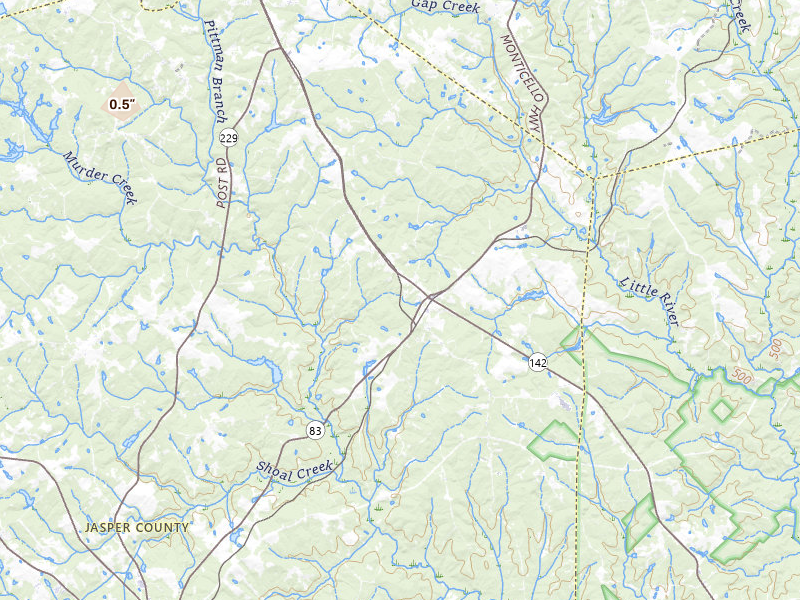 Radar-estimated hail-size map of the storm over Shady Dale, GA on Jul 9, 2026