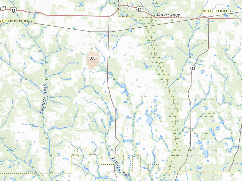 Radar-estimated hail-size map of the storm over Shellman, GA on Apr 3, 2026