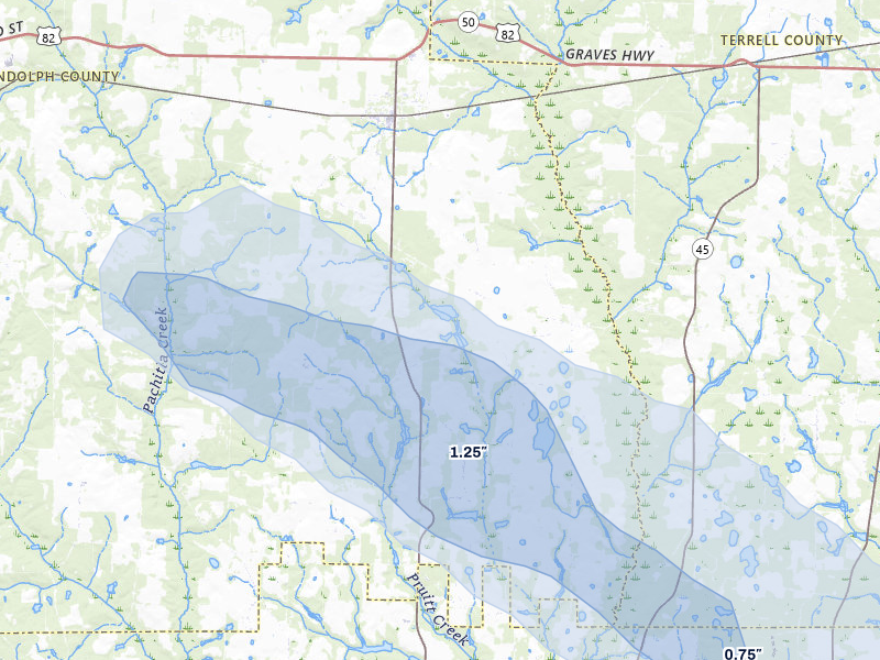 NEXRAD radar-signature map of the hail storm over Shellman, GA on Jul 29, 2026