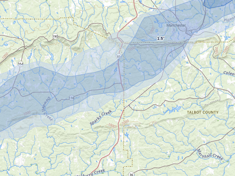 NEXRAD radar-signature map of the hail storm over Shiloh, GA on Mar 15, 2026
