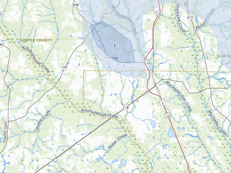 NEXRAD radar-signature map of the hail storm over Smithville, GA on Aug 13, 2026