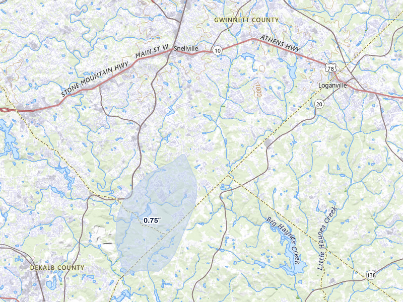 NEXRAD radar-signature map of the hail storm over Snellville, GA on Apr 29, 2026