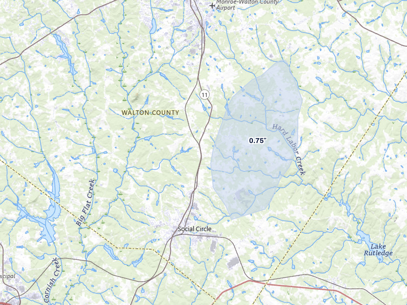 NEXRAD radar-signature map of the hail storm over Social Circle, GA on Jun 27, 2026