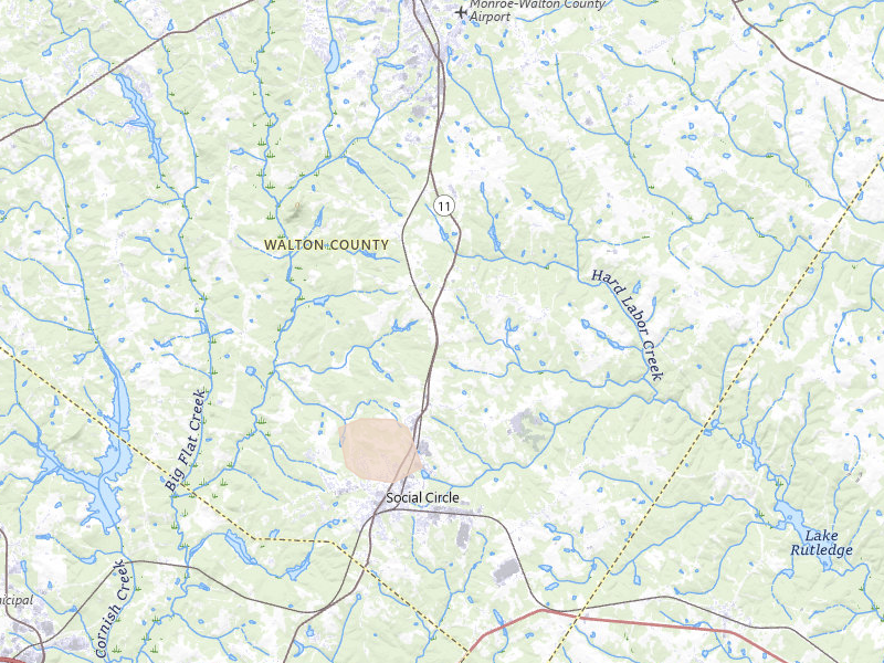 Radar-estimated hail-size map of the storm over Social Circle, GA on Jul 10, 2026