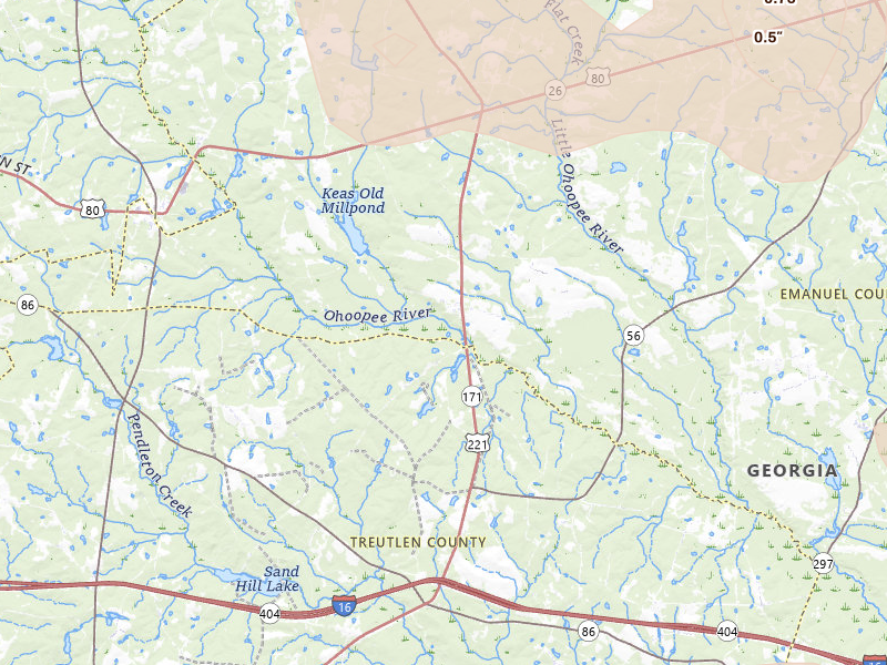 Radar-estimated hail-size map of the storm over Soperton, GA on Jul 17, 2026