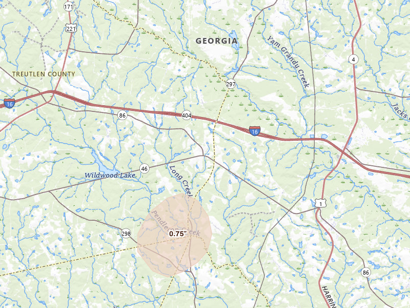Radar-estimated hail-size map of the storm over Soperton, GA on Aug 21, 2026