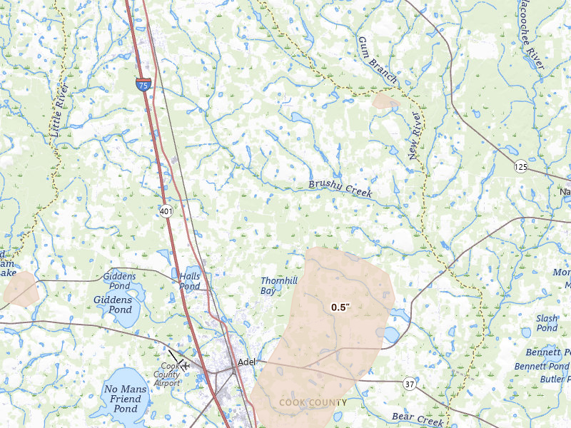 Radar-estimated hail-size map of the storm over Sparks, GA on May 17, 2026