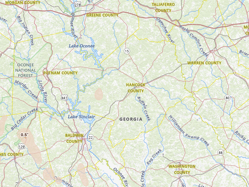 Radar-estimated hail-size map of the storm over Sparta, GA on May 17, 2026