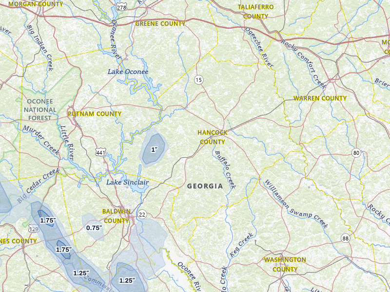 NEXRAD radar-signature map of the hail storm over Sparta, GA on May 17, 2026